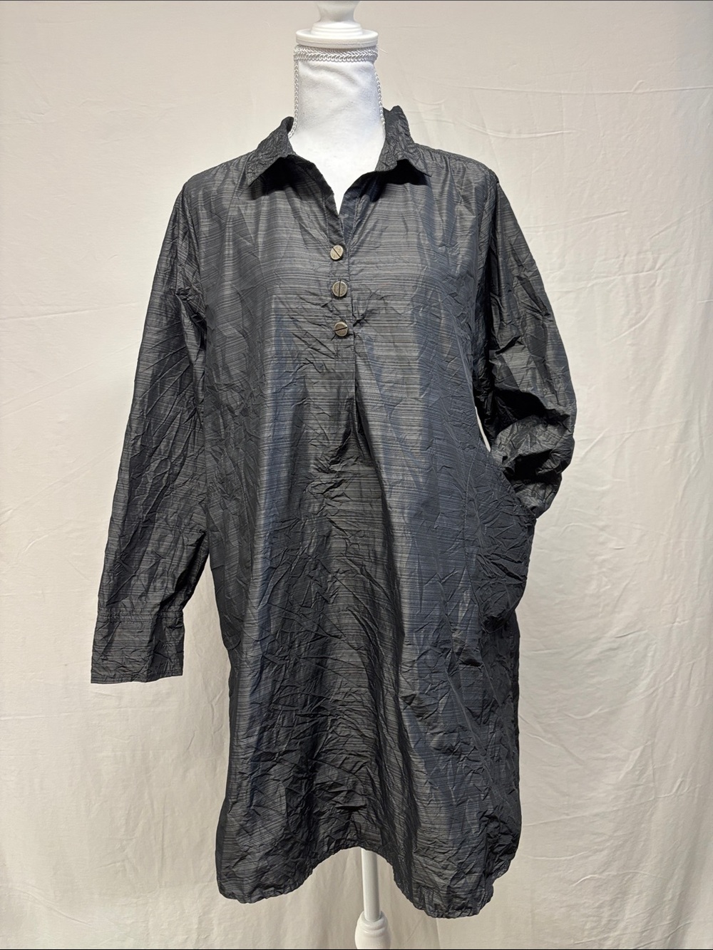 Beautiful Long Charcol Collared Button Tunic with Hidden Pockets
